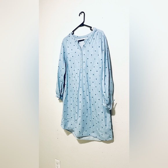 Old Navy Chambray Blue Polka Dots Shift Dress Size XL Tie Cuff Long Sleeve - Picture 3 of 7